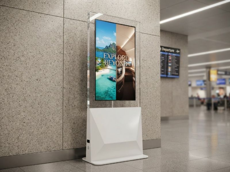 Giới thiệu màn hình quảng cáo chân đứng 2 mặt trong suốt 55 inch