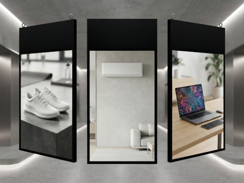 Vị trí lắp đặt màn hình quảng cáo thả trần 2 mặt 43 inch