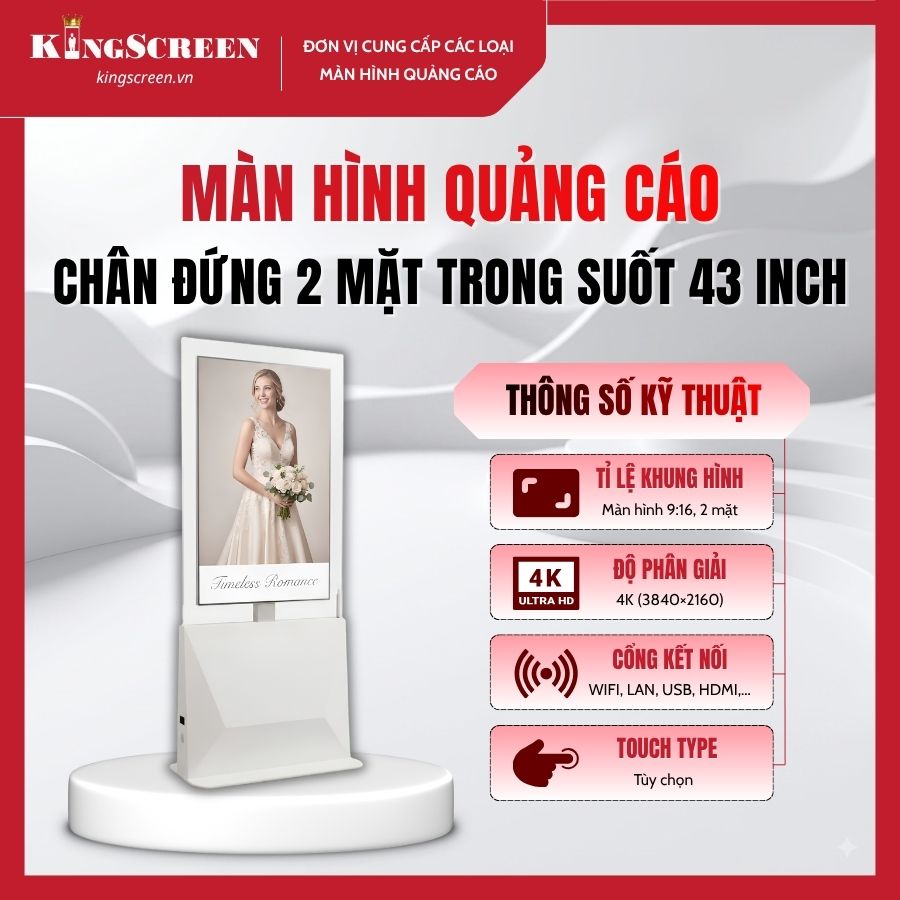 Màn hình quảng cáo chân đứng 2 mặt trong suốt 43 inch