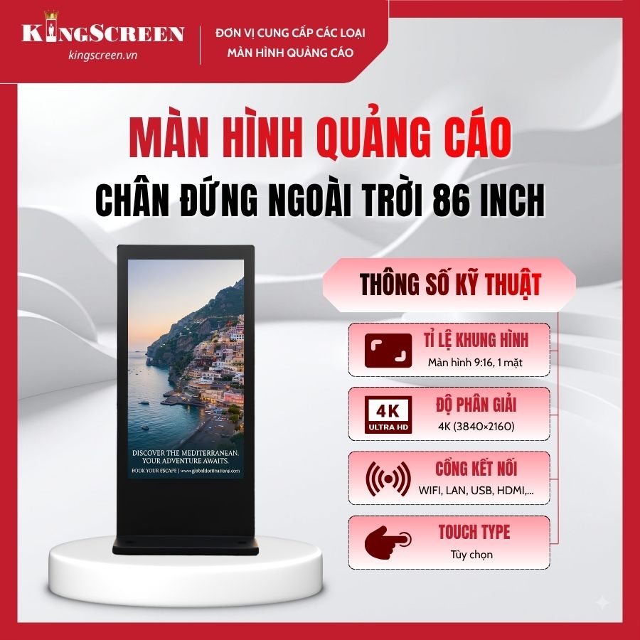 Màn hình quảng cáo chân đứng ngoài trời 86 inch