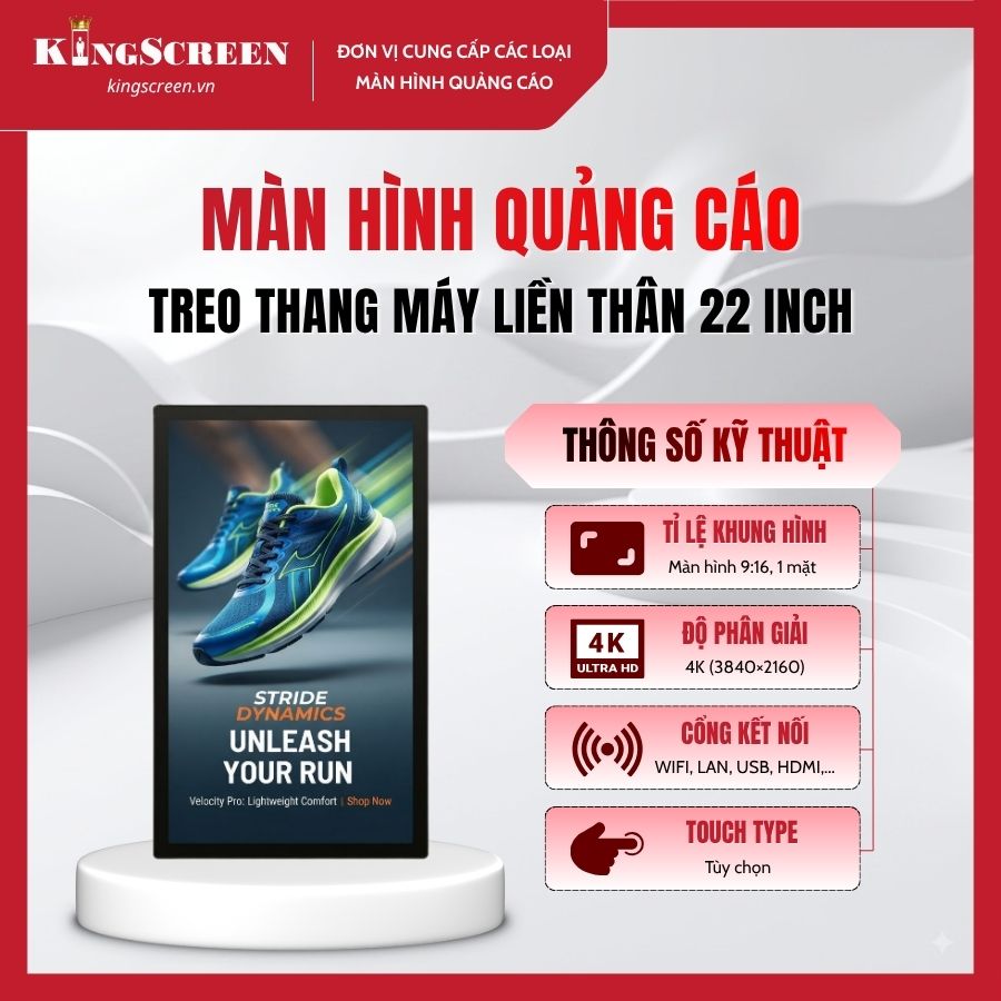Màn hình quảng cáo treo thang máy liền thân 22 inch