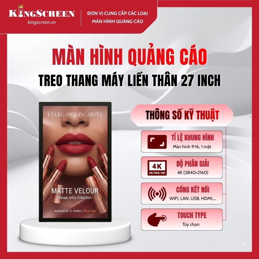 Màn hình quảng cáo treo thang máy liền thân 27 inch