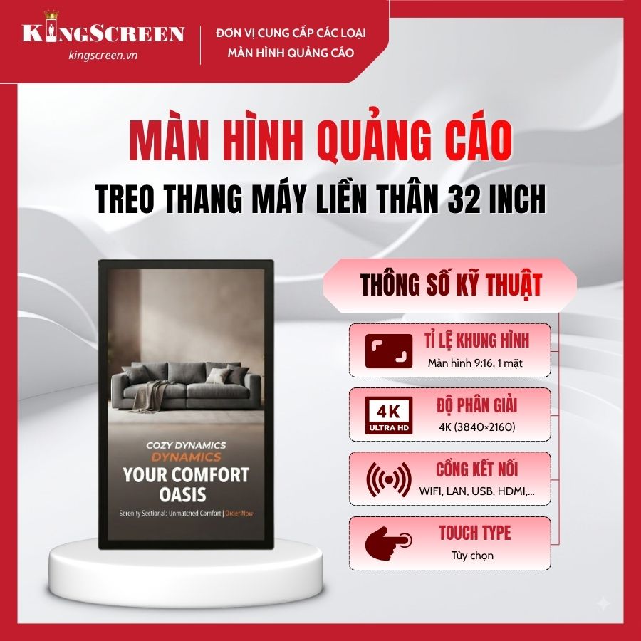 Màn hình quảng cáo treo thang máy liền thân 32 inch