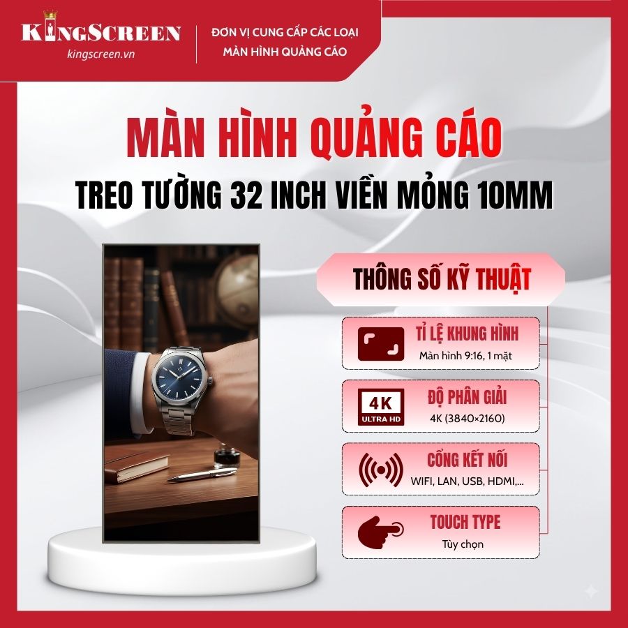 Màn hình quảng cáo treo tường 32 inch viền mỏng 10mm