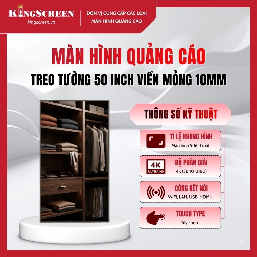 Màn hình quảng cáo treo tường 50 inch viền mỏng 10mm