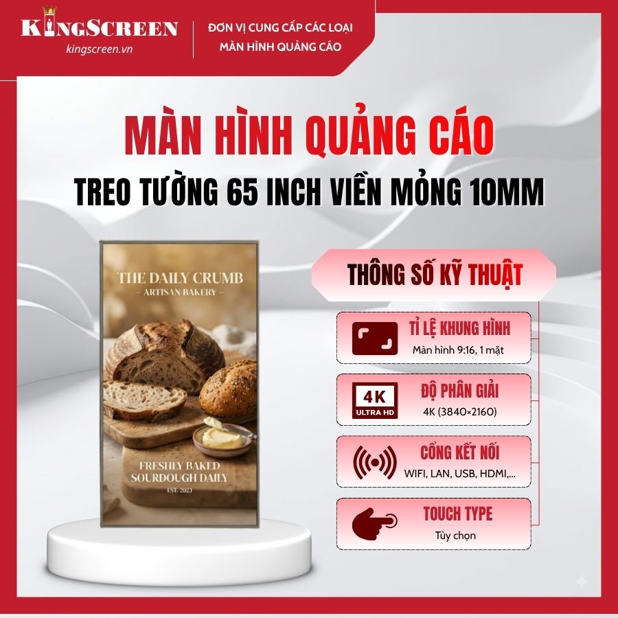 Màn hình quảng cáo treo tường 65 inch viền mỏng 10mm